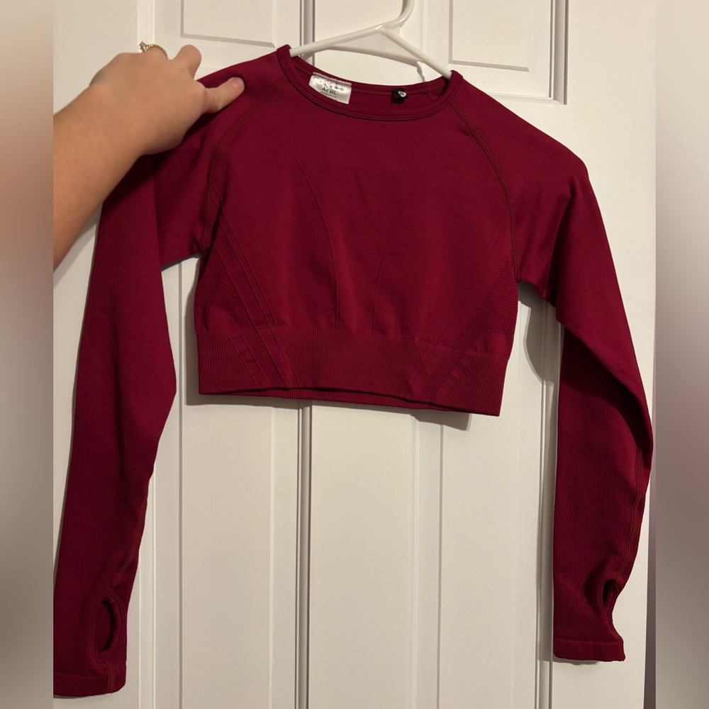 AYBL Burgundy Long Sleeve Crop Top